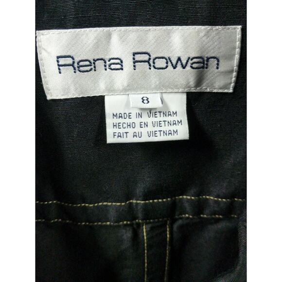 Rena Rowan Womens Size 8 Black Jacket Yellow Top Stitching 4 Buttons Linen Blend - Picture 8 of 12